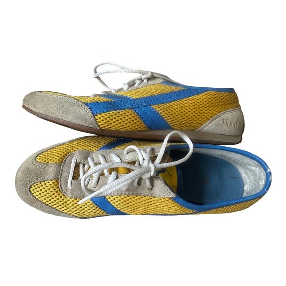 Vintage Polo Ralph Lauren | Yellow + Blue Round Toe Trainers | Size 7.5B - Picture 1 of 8